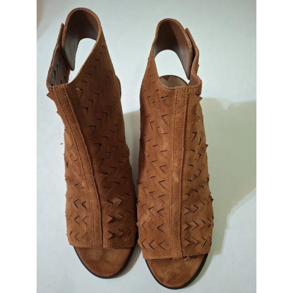VIA SPIGA Women's Jorie Sandals Platform Brown Suede Slinback Size 9